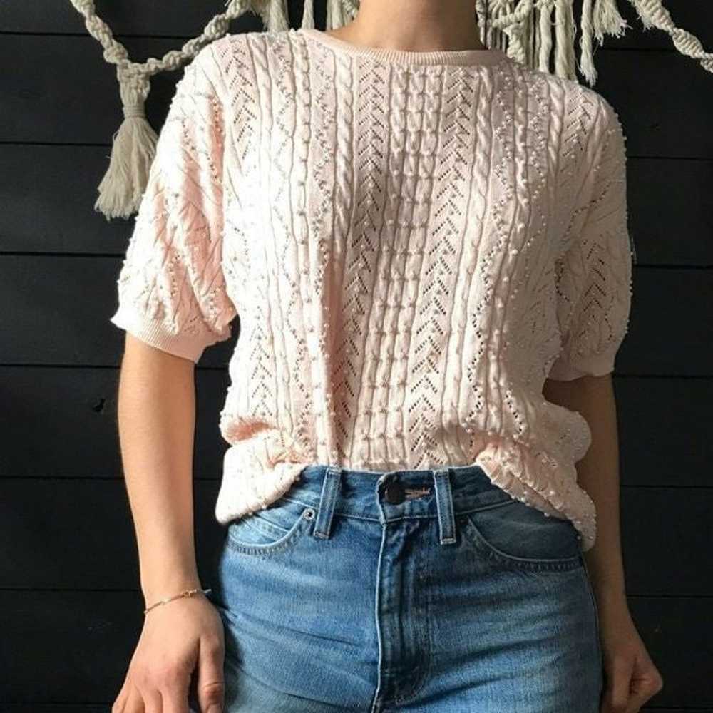 Vintage 1980s romantic pearl sweater pink small - image 8