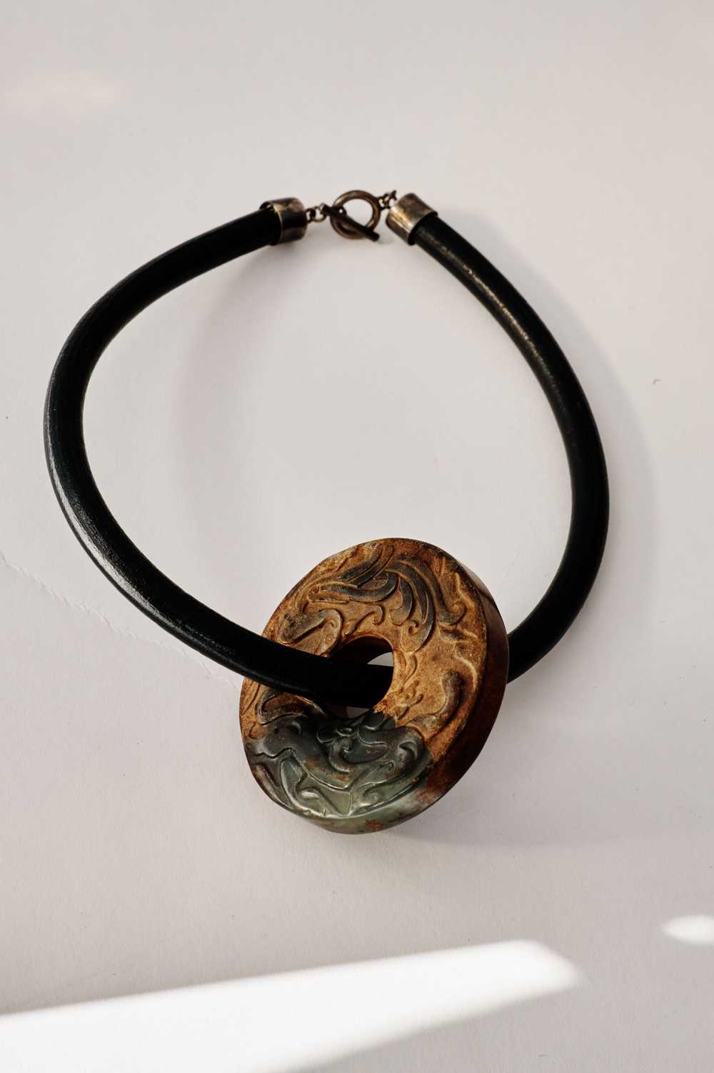 Thick Cord Necklace With Large Stone Pendant - image 1