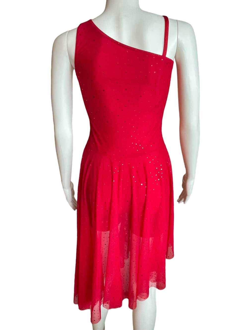 Dance costume - ASYMMETRICAL RED SPARKLE DRESS - image 2