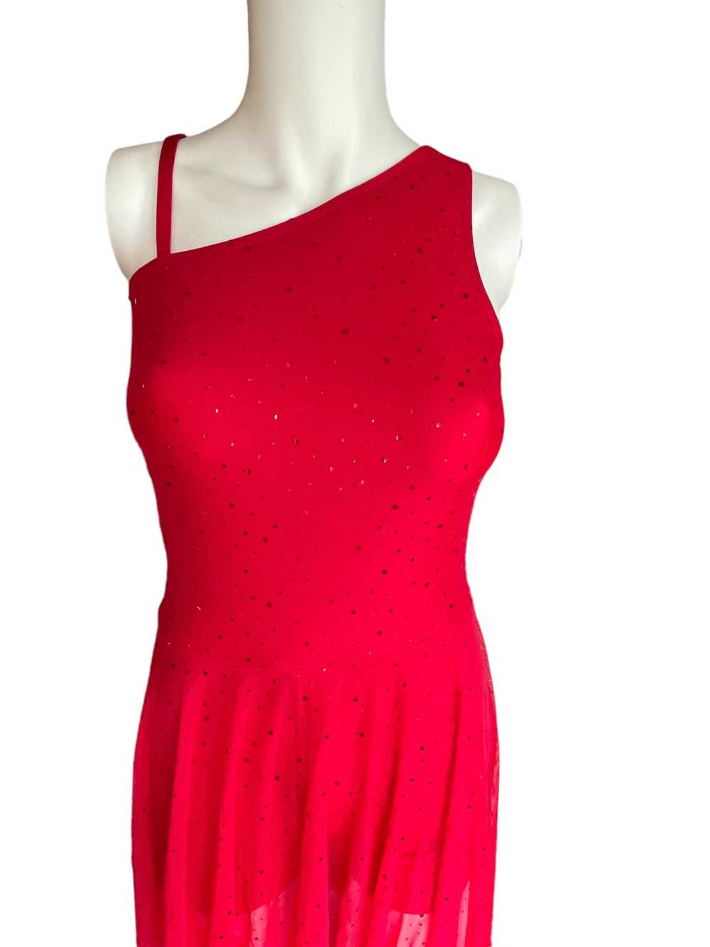 Dance costume - ASYMMETRICAL RED SPARKLE DRESS - image 3
