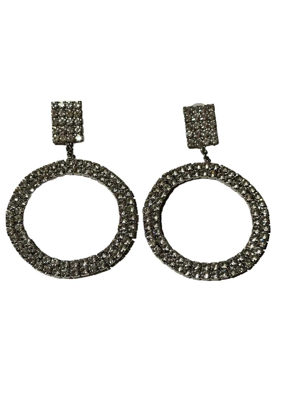 1990s Circular Rhinestone Earrings (Unsigned) - image 1