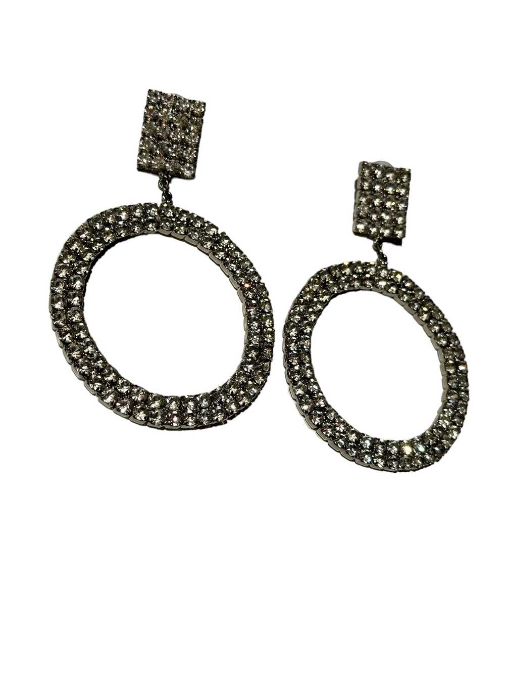 1990s Circular Rhinestone Earrings (Unsigned) - image 2