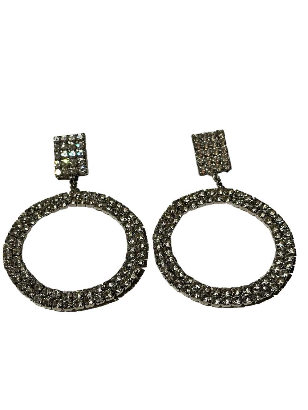 1990s Circular Rhinestone Earrings (Unsigned) - image 3