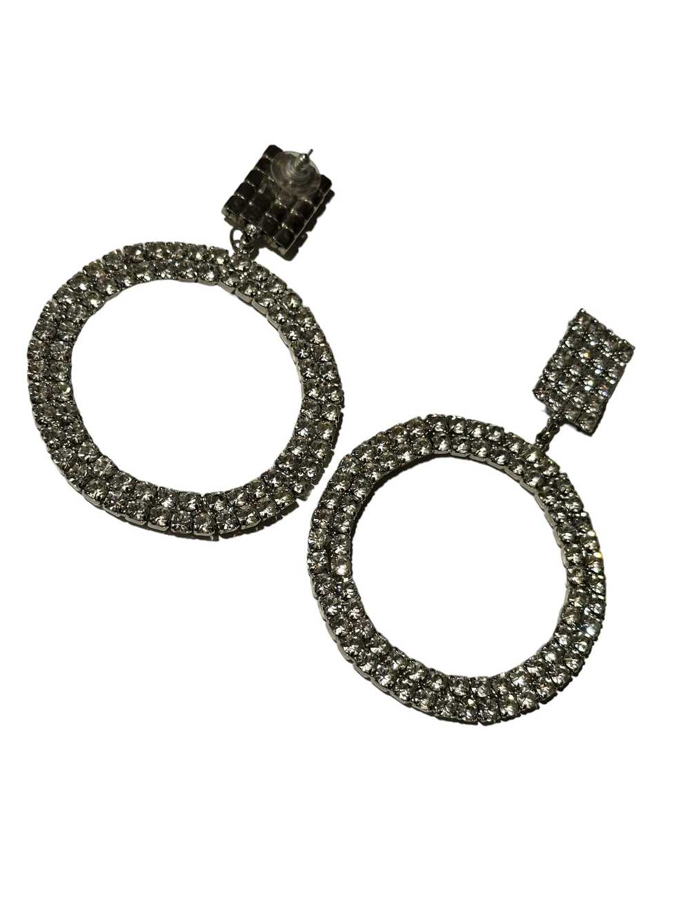 1990s Circular Rhinestone Earrings (Unsigned) - image 4