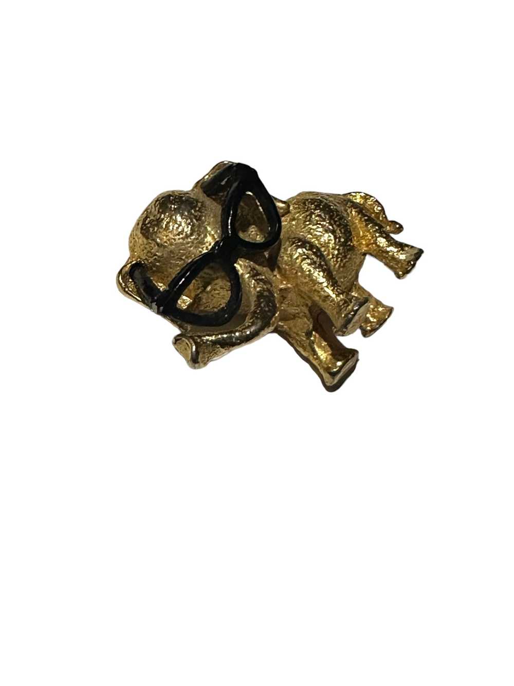 1970s Gold Mini Elephant + Black Frame Brooch (Un… - image 1