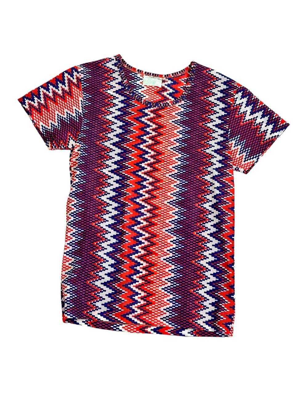 1970s Red + Blue + White Sheer Top - image 1