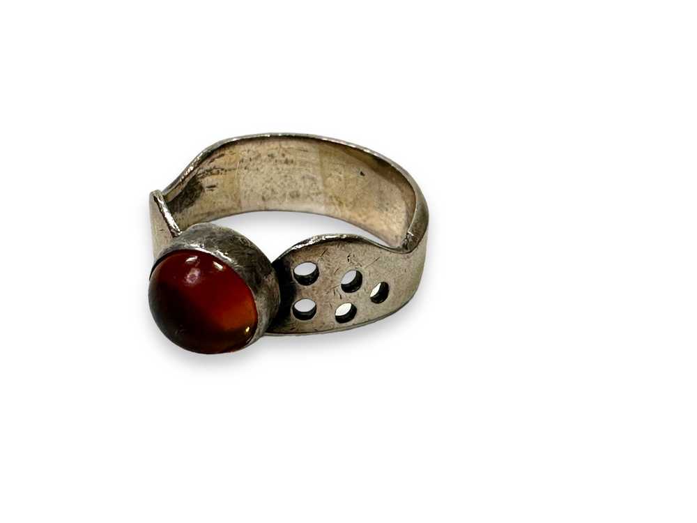 1970s Mexican Sliver Raised Brown Stone Ring - image 1