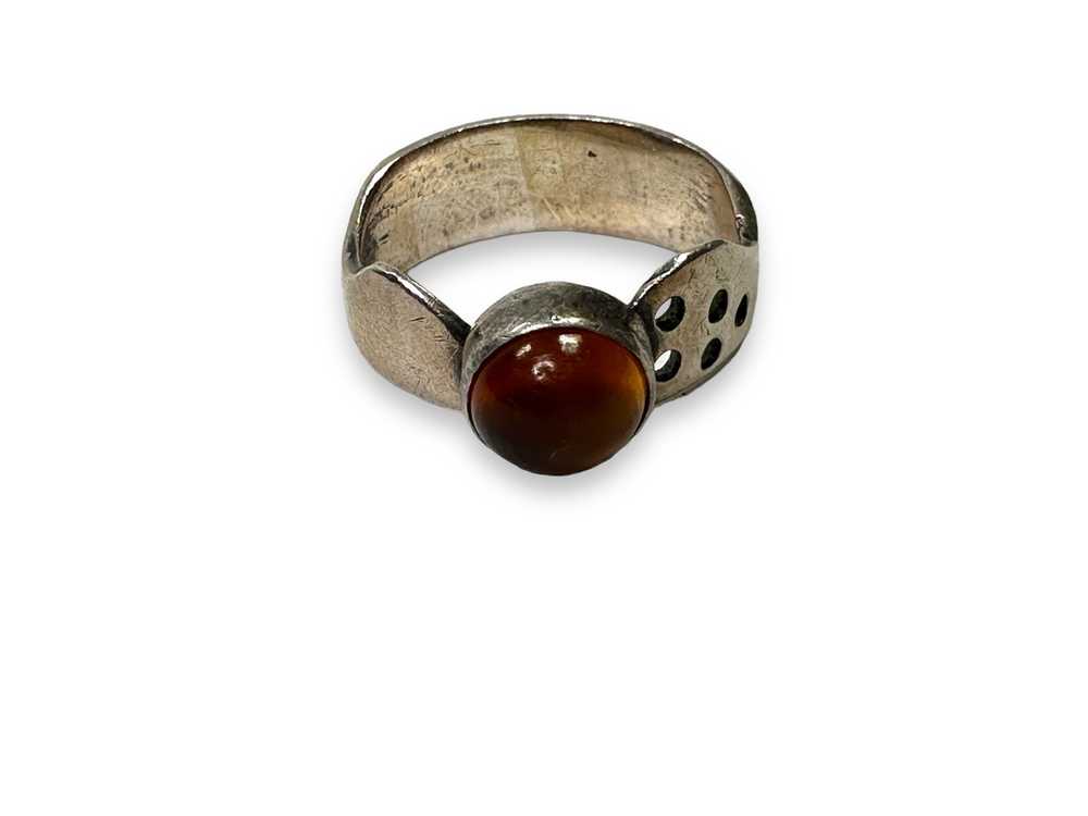 1970s Mexican Sliver Raised Brown Stone Ring - image 2