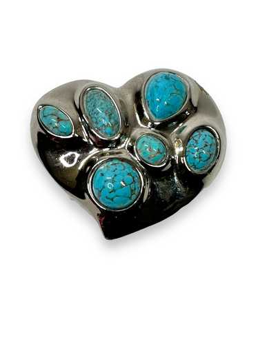 Vintage Sliver + Turquoise Heart Belt Buckle