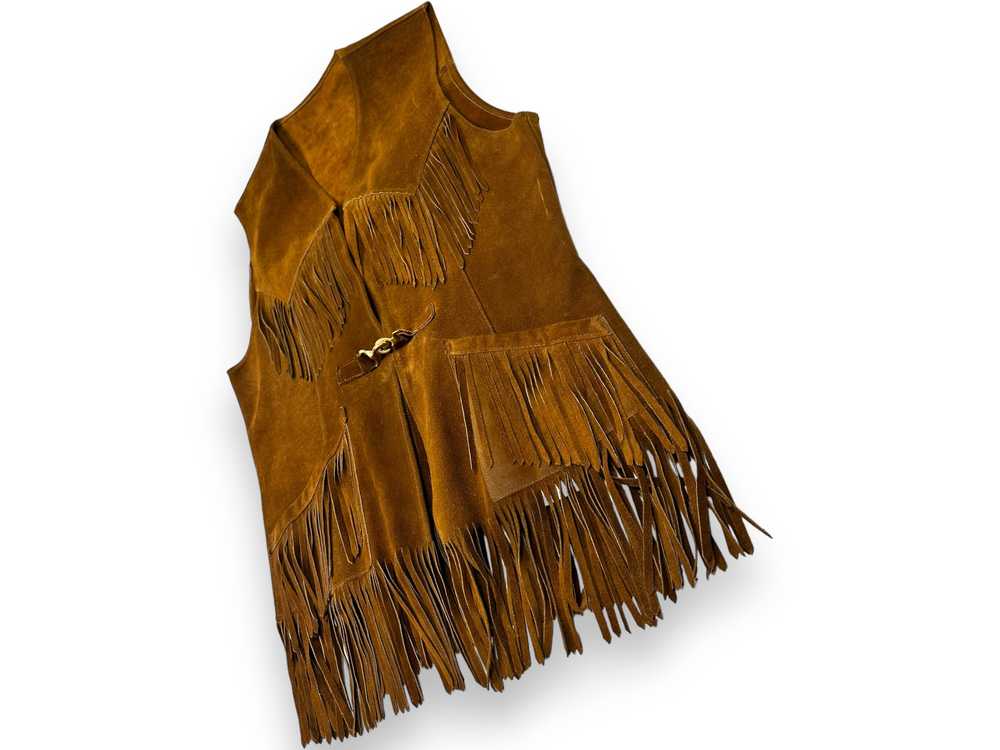 1970s Brown Suede Fringe Buckle Vest - image 2