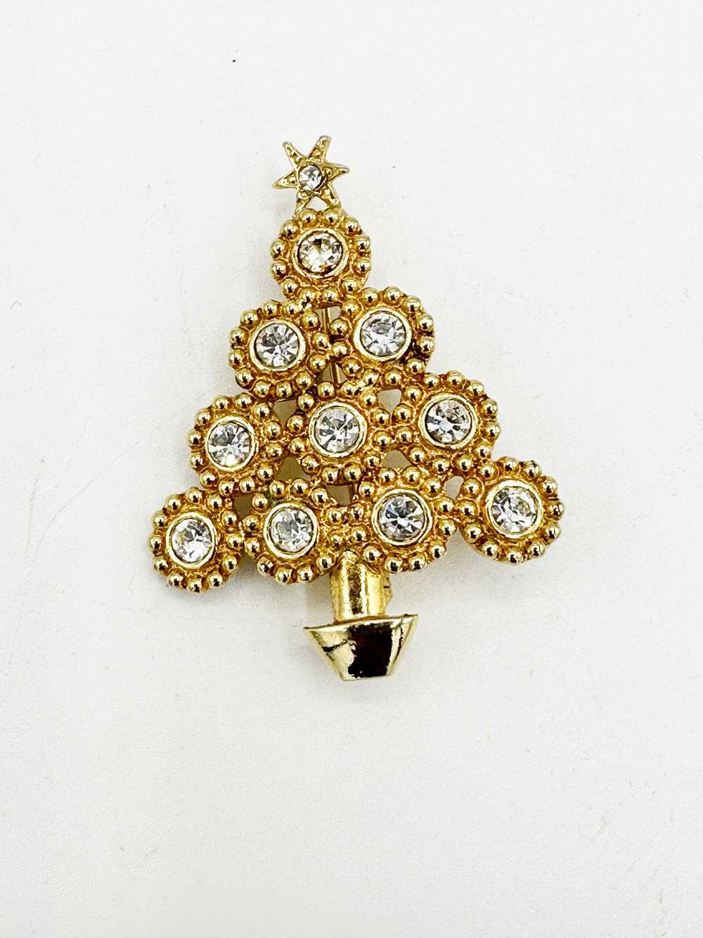 1980's "Lia" Gold and Rhinestone Christmas Tree P… - image 1