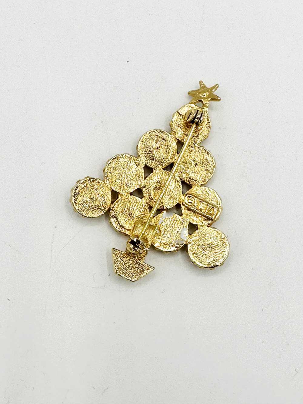 1980's "Lia" Gold and Rhinestone Christmas Tree P… - image 3