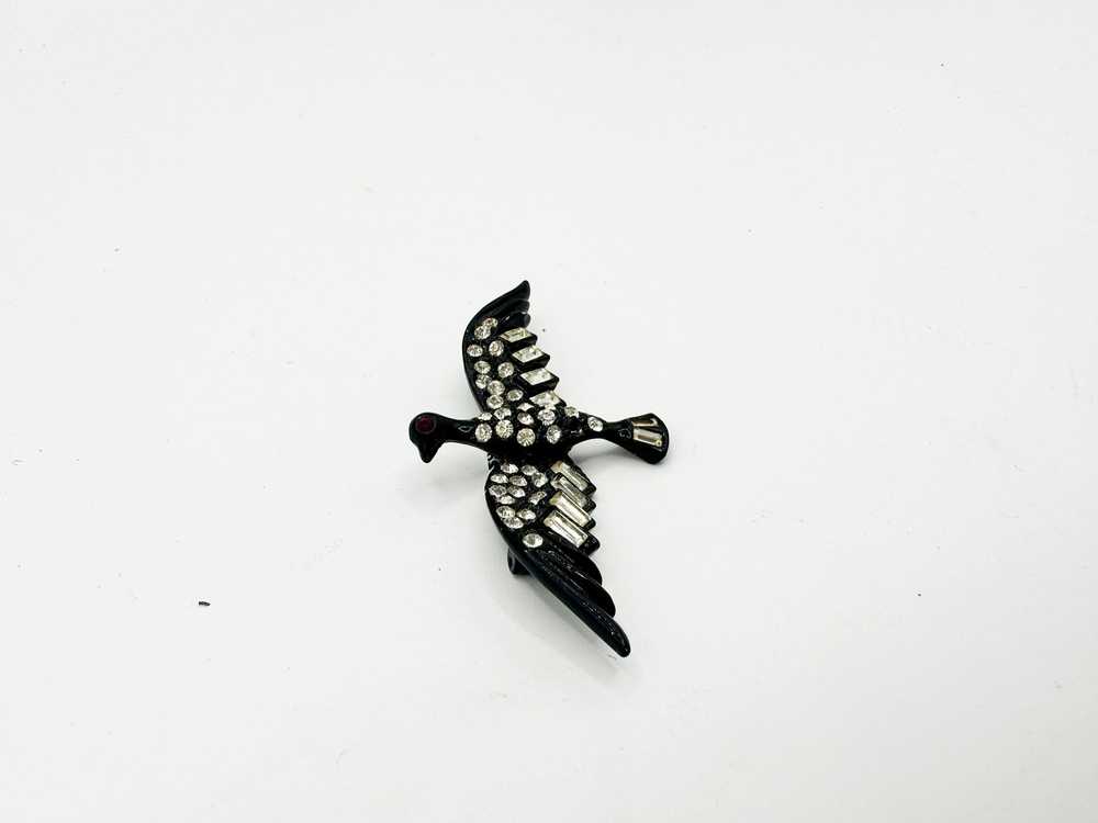 1960's Black Swan + Rhinestone Brooch - image 4