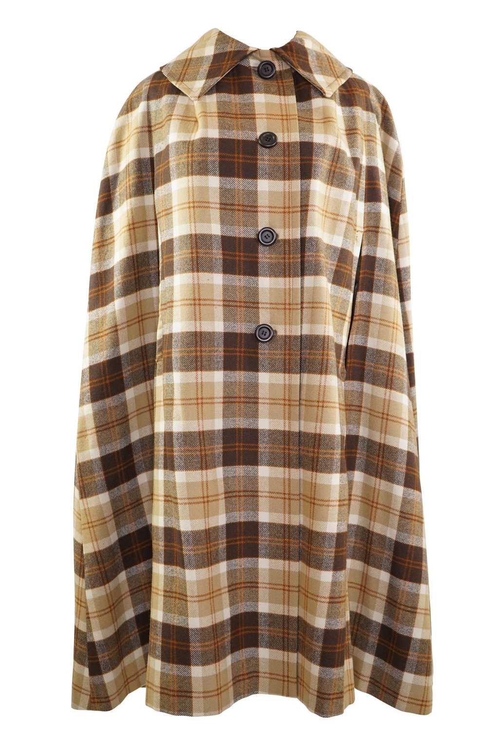1970's Brown Wool Plaid Cape - image 1