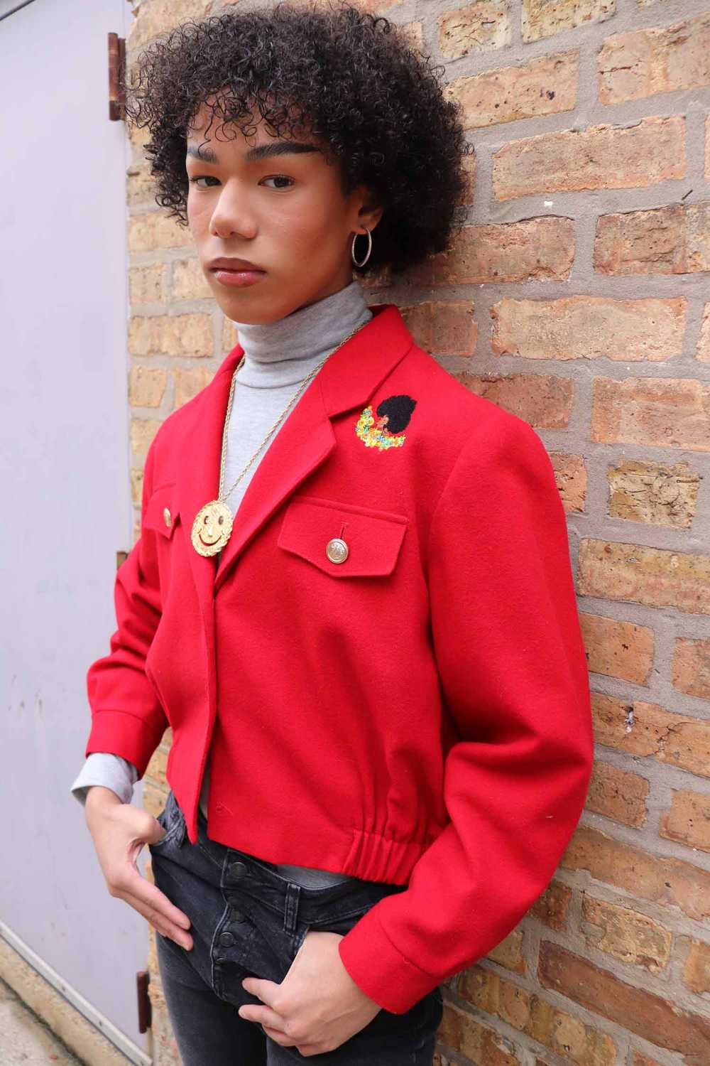 Kameo Upcycled Afro Red Cropped Jacket - image 2