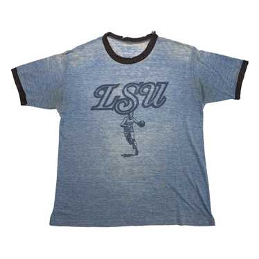 70s LSU Basketball Ringer T-Shirt Incredible Wear… - image 1
