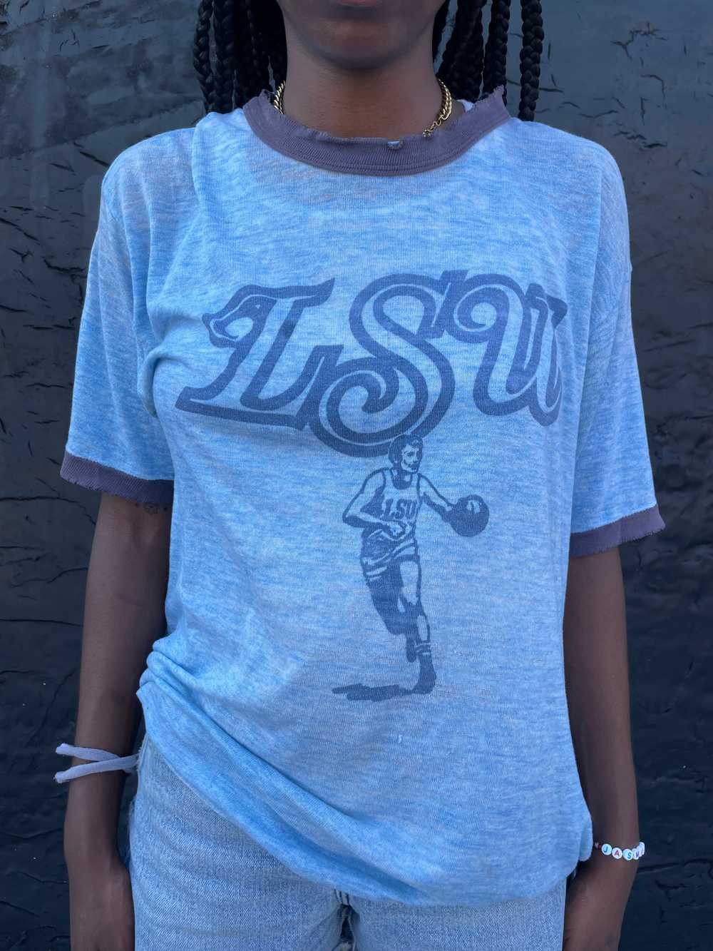 70s LSU Basketball Ringer T-Shirt Incredible Wear… - image 5