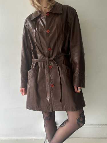 1970s Chocolate Imperial Leather Knee Coat