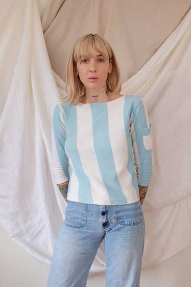 1970s Striped Boat Neck T Shirt Top