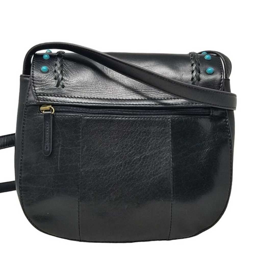 Tignanello Black Leather Saddle bag with Turquois… - image 3