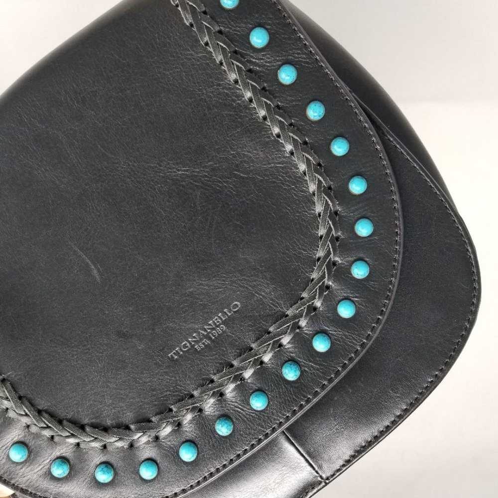 Tignanello Black Leather Saddle bag with Turquois… - image 6