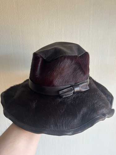 Acne Studios Acne Studios Brown Leather & Fur Hat - image 1