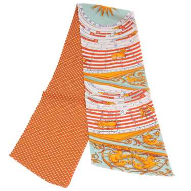 HERMES DIES ET HORE Scarf Silk Orange Blue Auth a… - image 1