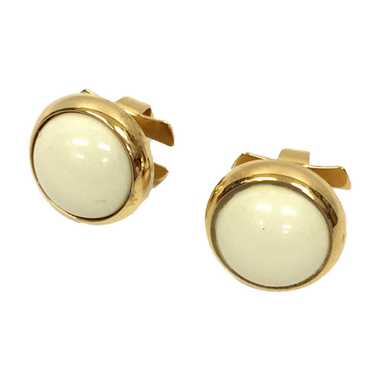 HERMES Eclipse Earrings Gold/Ivory Cloisonne Round
