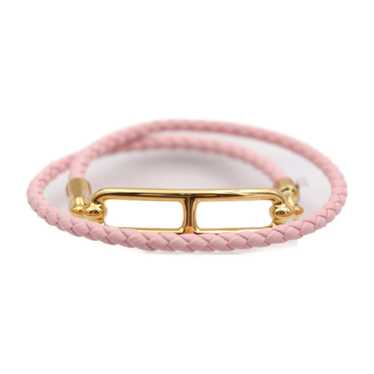 HERMES Luli Bracelet Size T2 Leather Metal Pink G… - image 1