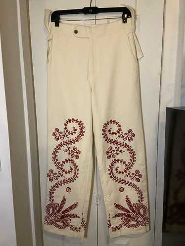 BODE Pilea floral-embroidered trousers - White
