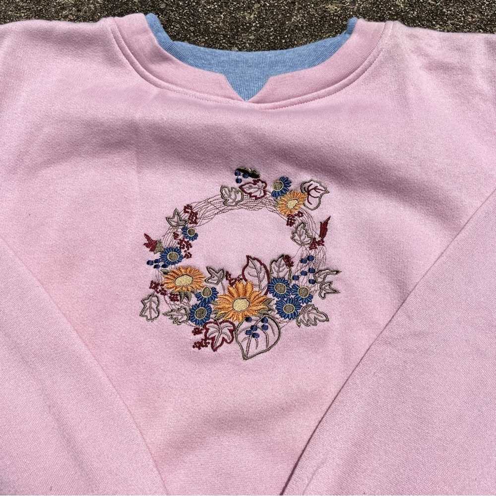 Vintage Pink Grandma Sweater Size Small Fall Crew… - image 2