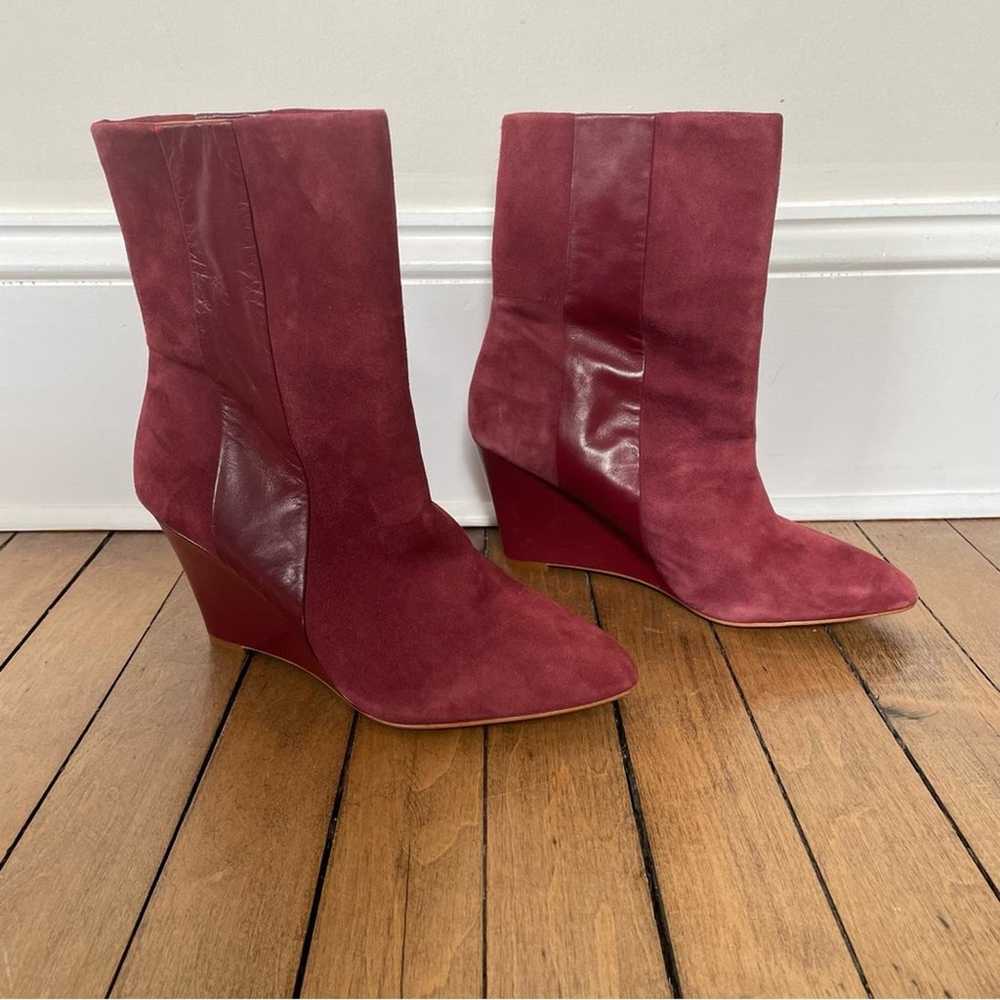 Zara Burgundy Suede Pointed Toe Pull On Wedge Boo… - image 1