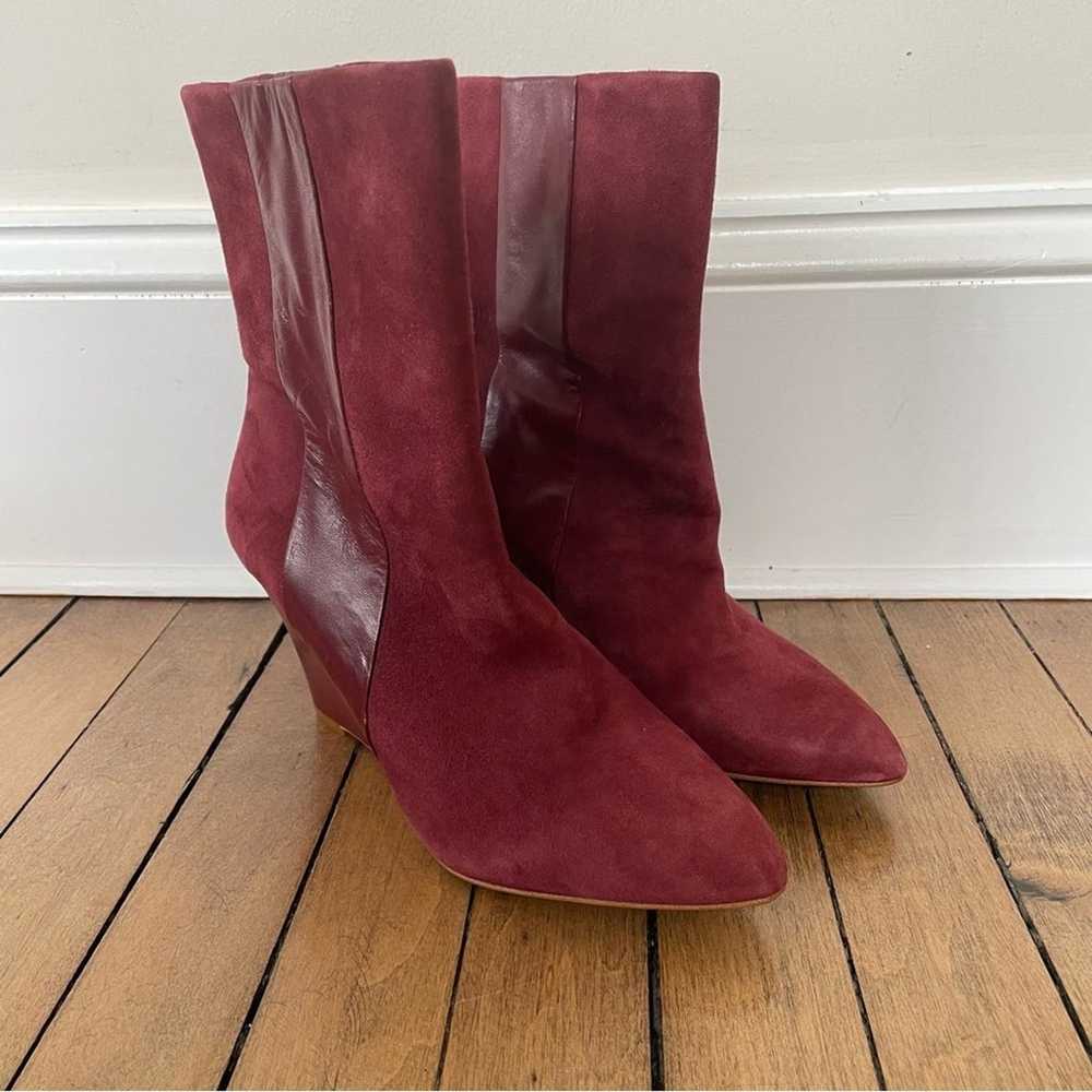 Zara Burgundy Suede Pointed Toe Pull On Wedge Boo… - image 2