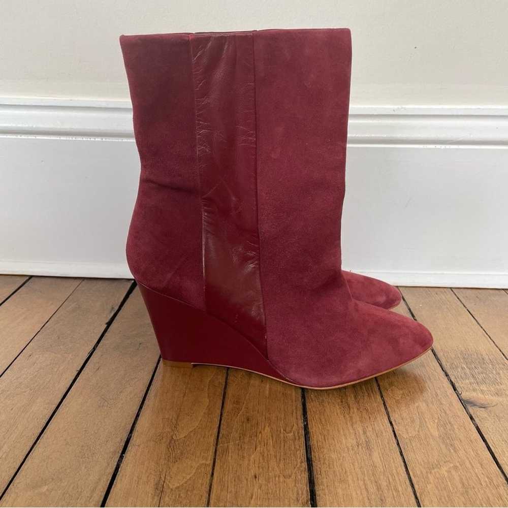Zara Burgundy Suede Pointed Toe Pull On Wedge Boo… - image 4