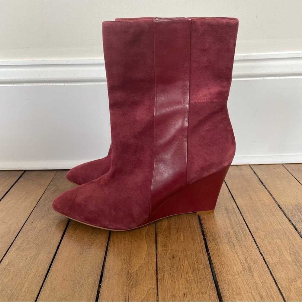 Zara Burgundy Suede Pointed Toe Pull On Wedge Boo… - image 6