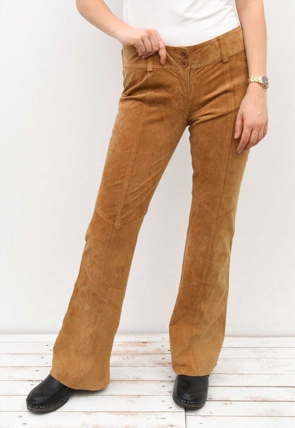W33 L33 Suede Leather Pants Cowboy Trousers Bootc… - image 1