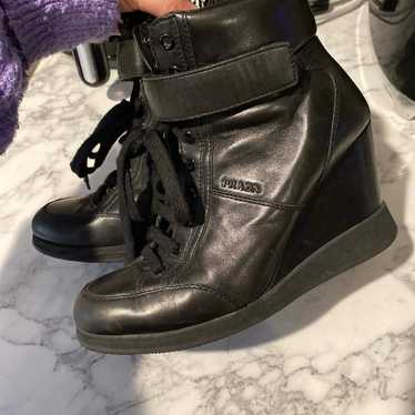 PRADA Leather Booties with wedge heel - image 1