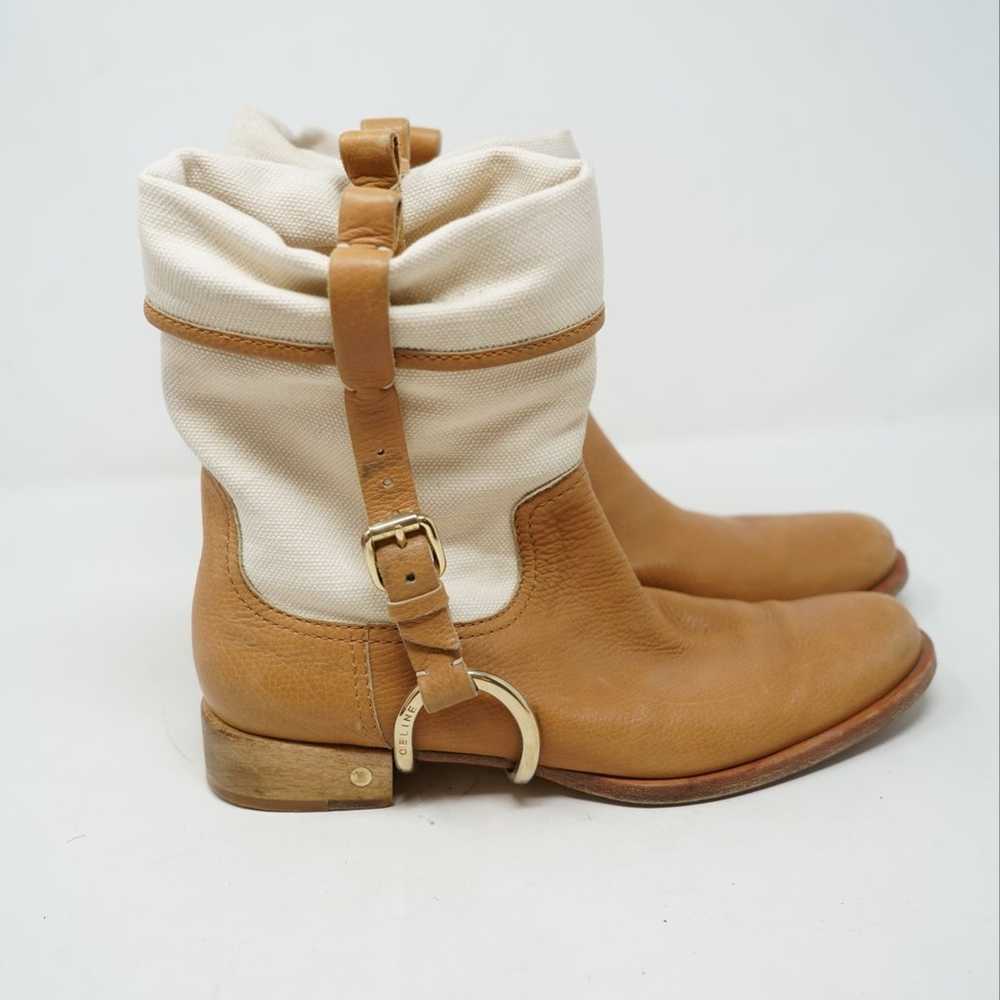 Celine Leather Cloth Biker Boots In Camel Ridding… - image 1