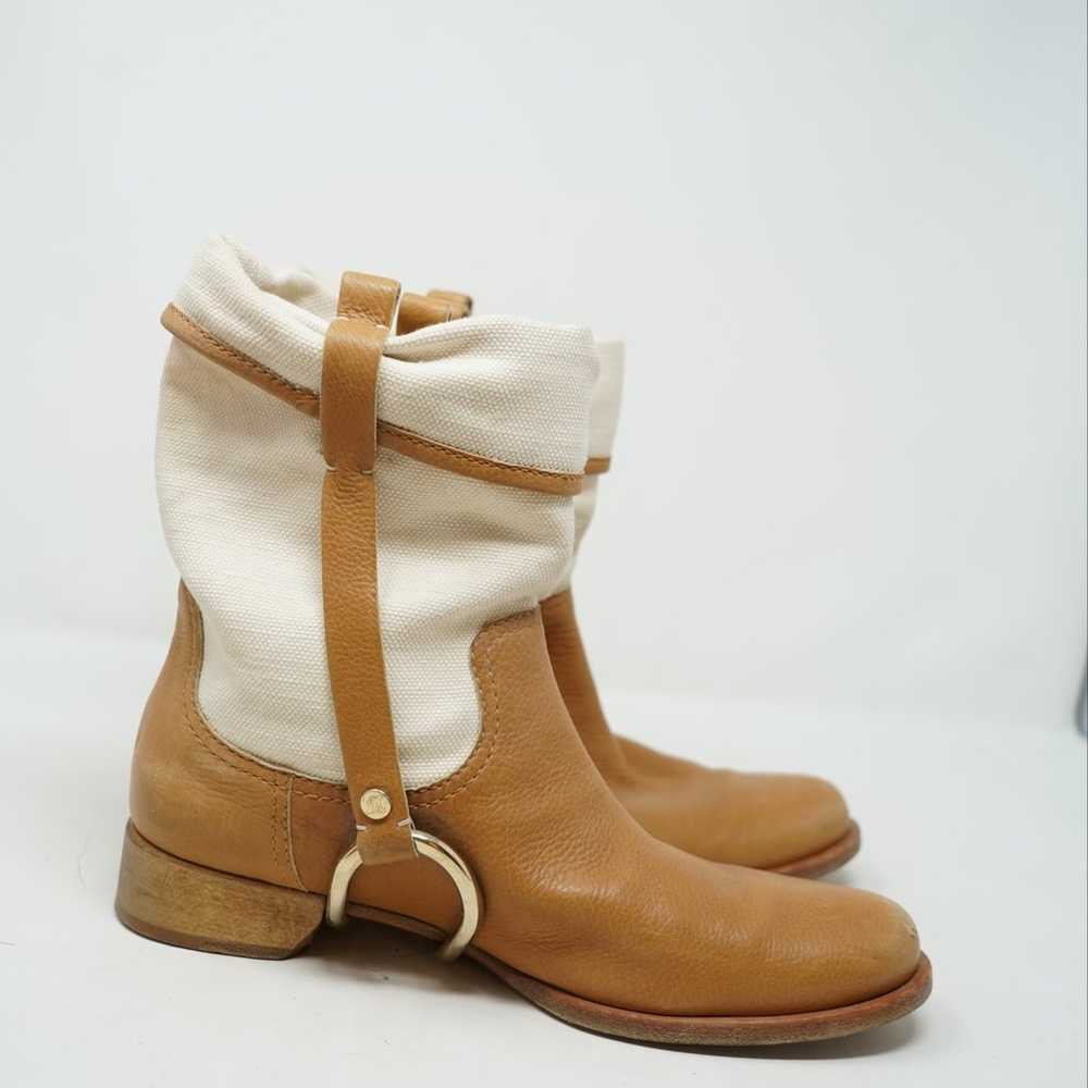 Celine Leather Cloth Biker Boots In Camel Ridding… - image 3