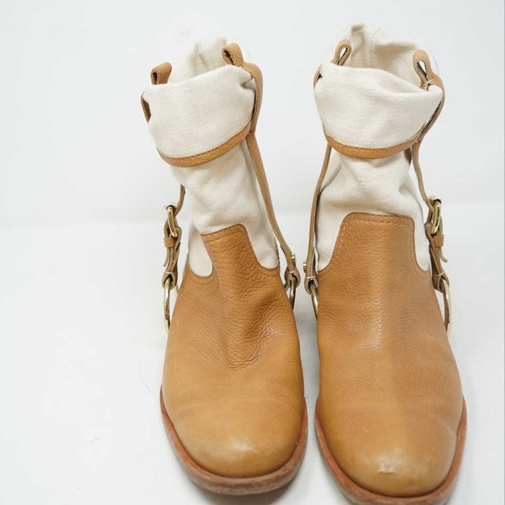 Celine Leather Cloth Biker Boots In Camel Ridding… - image 5