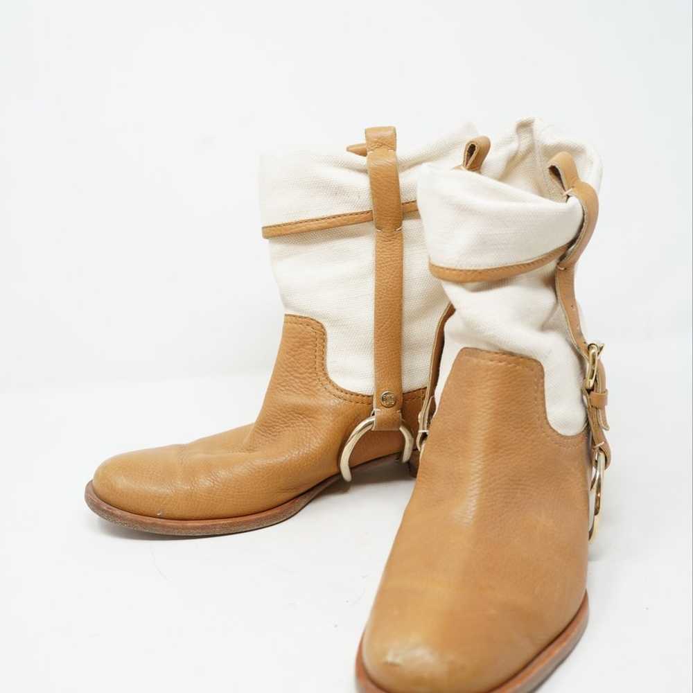 Celine Leather Cloth Biker Boots In Camel Ridding… - image 8