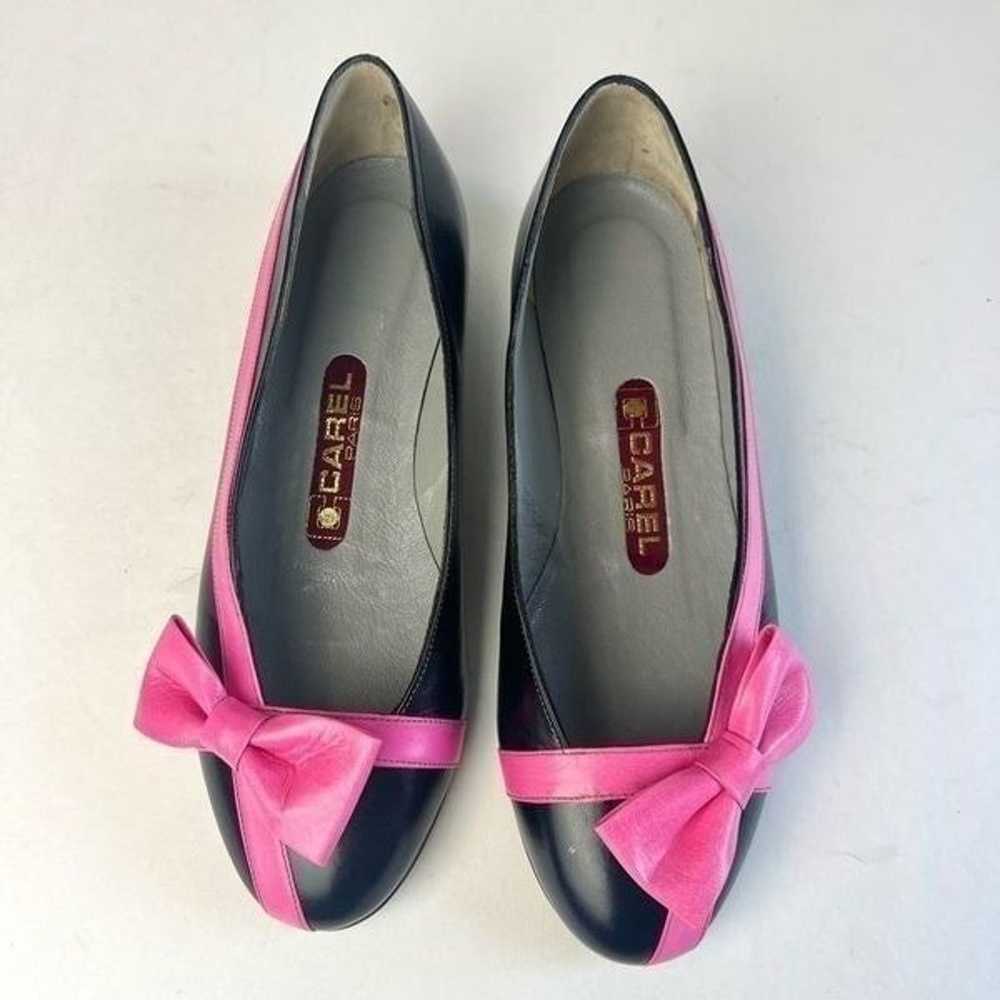 Vintage Carel Paris Ballet Flats Black with Pink … - image 4