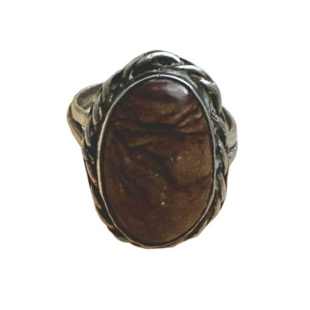 Vintage Sterling Silver Brown Jasper Ring Size 10… - image 1