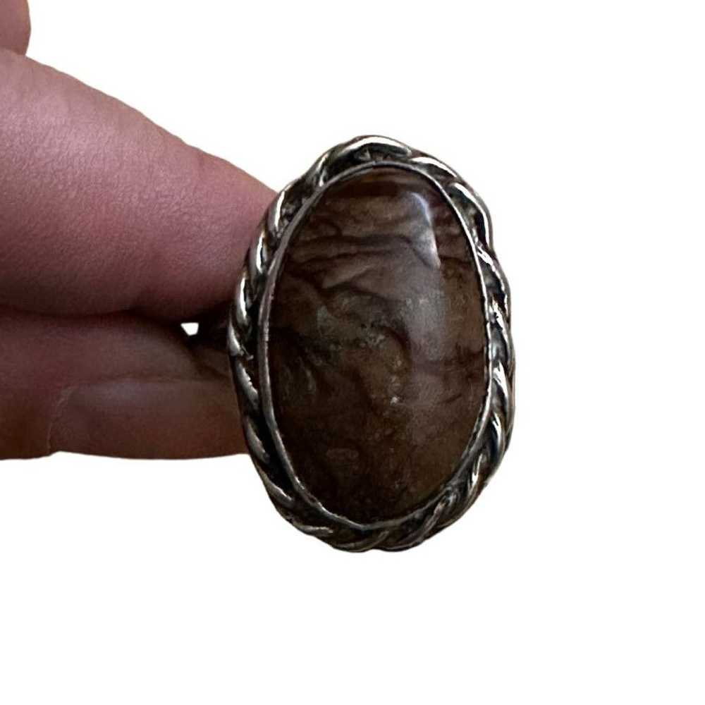 Vintage Sterling Silver Brown Jasper Ring Size 10… - image 2