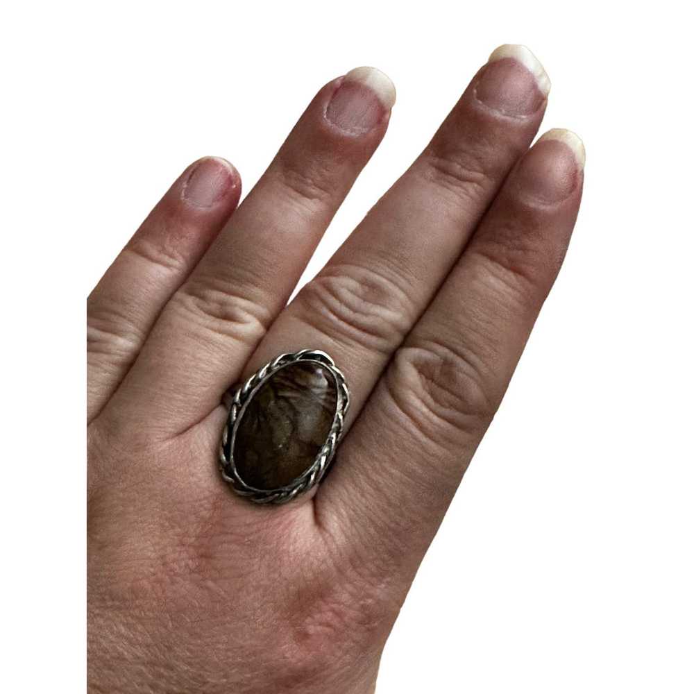 Vintage Sterling Silver Brown Jasper Ring Size 10… - image 9
