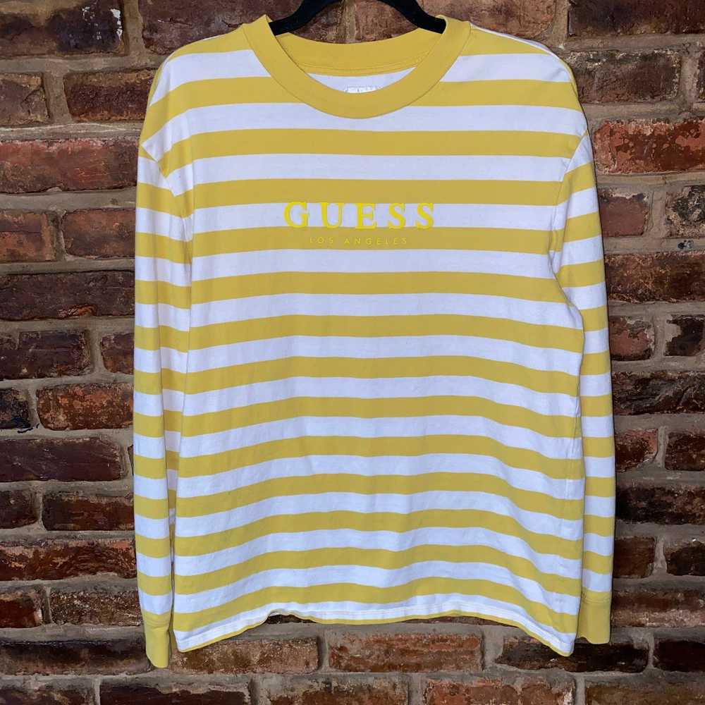 Guess Guess Yellow & White Striped Vintage Long S… - image 1