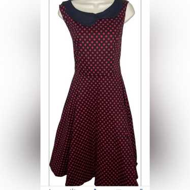 Juniors A-Line Polka Dot Sleeveless Dress L Black… - image 1