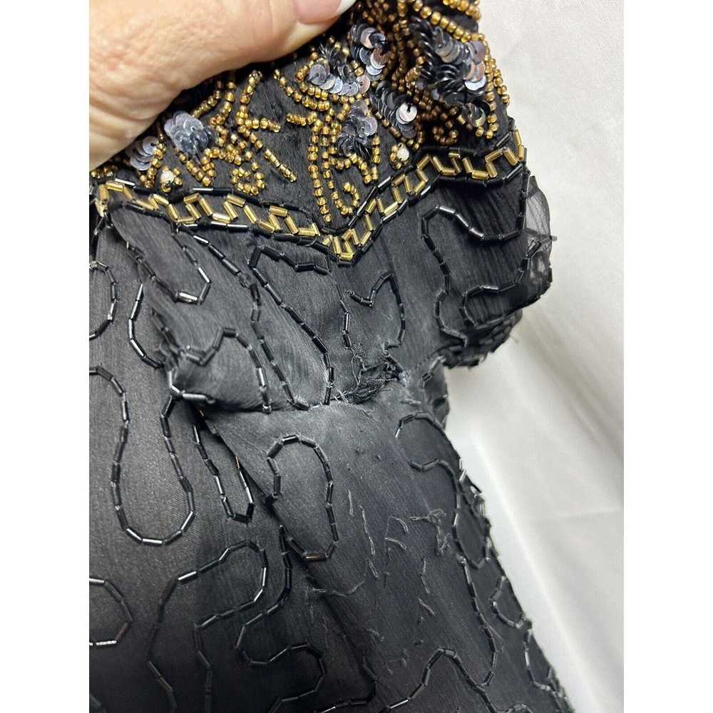 Stenay Black knee sheath dress gown gold bead pea… - image 10