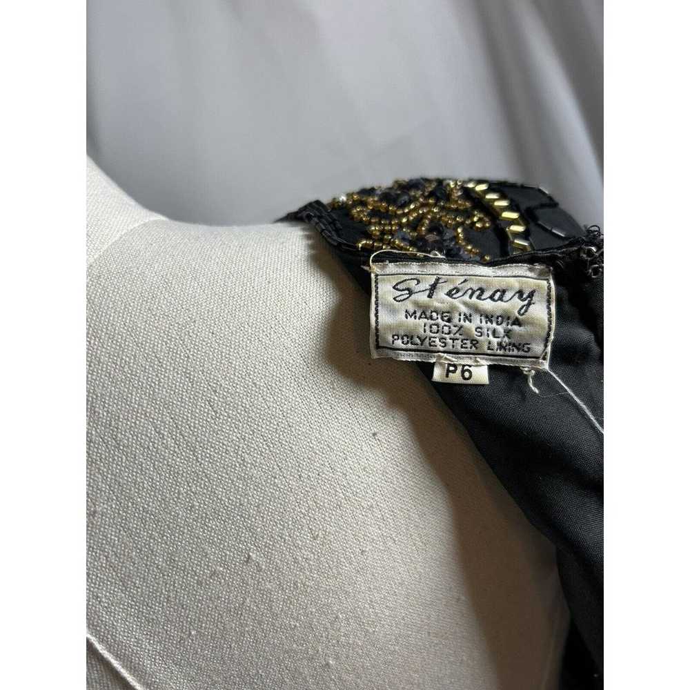 Stenay Black knee sheath dress gown gold bead pea… - image 8