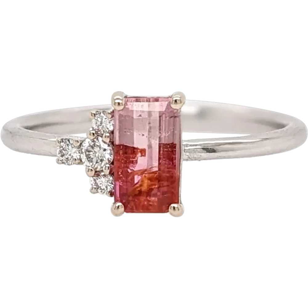 Bi-color Tourmaline Ring w Natural Diamonds in So… - image 1